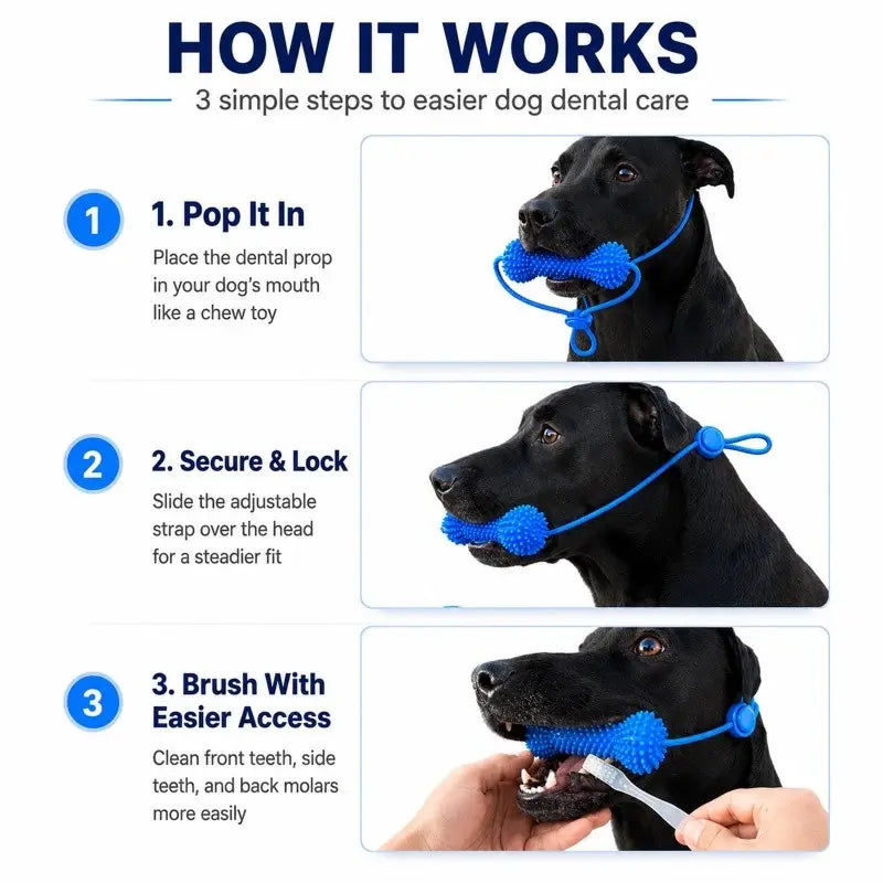 Adjustable Neck Strap Dog Tooth Cleaning Chew Stick, Tooth Cleaning Bite Stick, Made of Bite-Resistant Rubber, Specially Designed Oral Care Tools for Small, Medium and Large Dogs, Dog Mouth Opener for Cleaning Teeth, Pet Oral Care Tooth Chew Toy