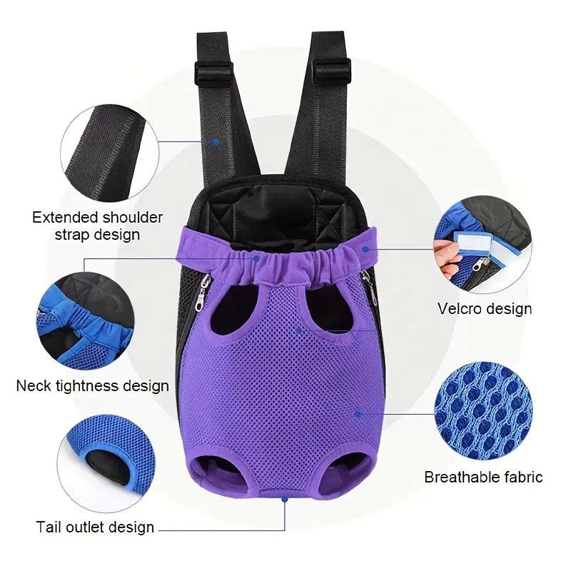 Solid Black Comfortable Fabric Puppy Carrier Backpack for Small Dogs & Cats - Legs-Out Travel Bag with Front Carrier for Hands-Free Transport