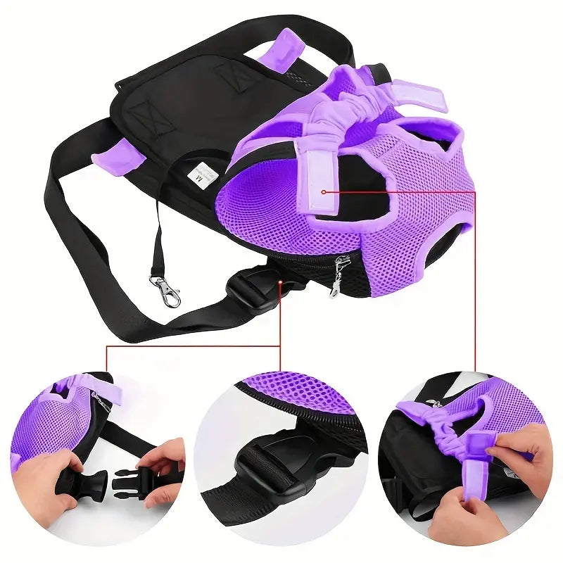 Solid Black Comfortable Fabric Puppy Carrier Backpack for Small Dogs & Cats - Legs-Out Travel Bag with Front Carrier for Hands-Free Transport