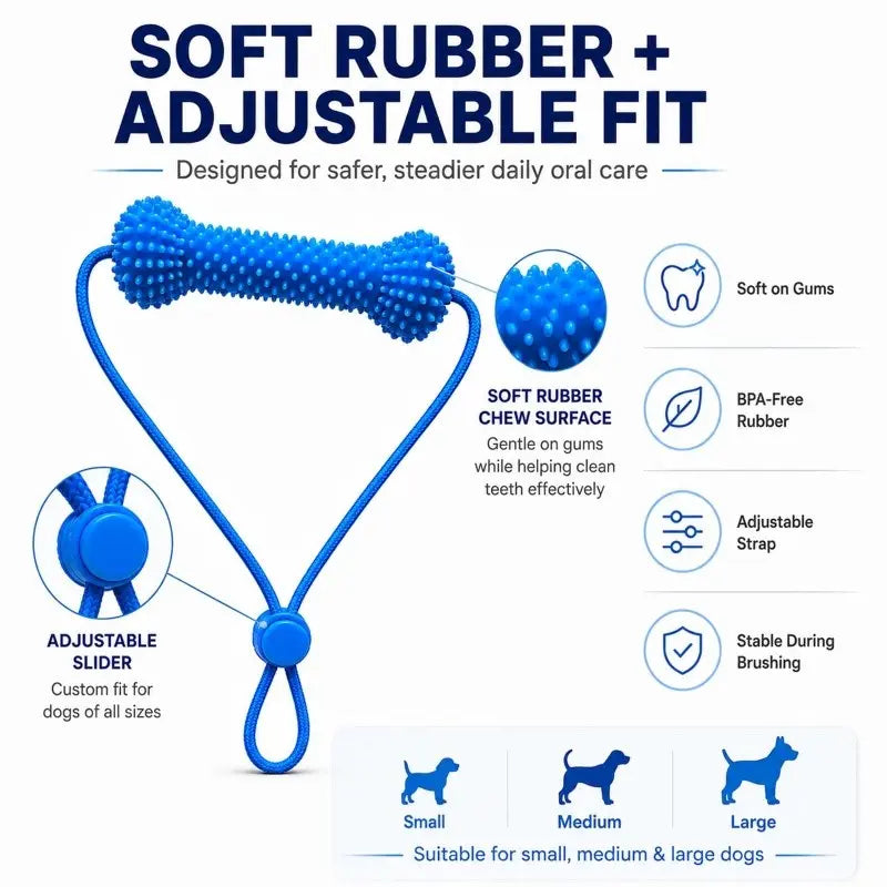 Adjustable Neck Strap Dog Tooth Cleaning Chew Stick, Tooth Cleaning Bite Stick, Made of Bite-Resistant Rubber, Specially Designed Oral Care Tools for Small, Medium and Large Dogs, Dog Mouth Opener for Cleaning Teeth, Pet Oral Care Tooth Chew Toy