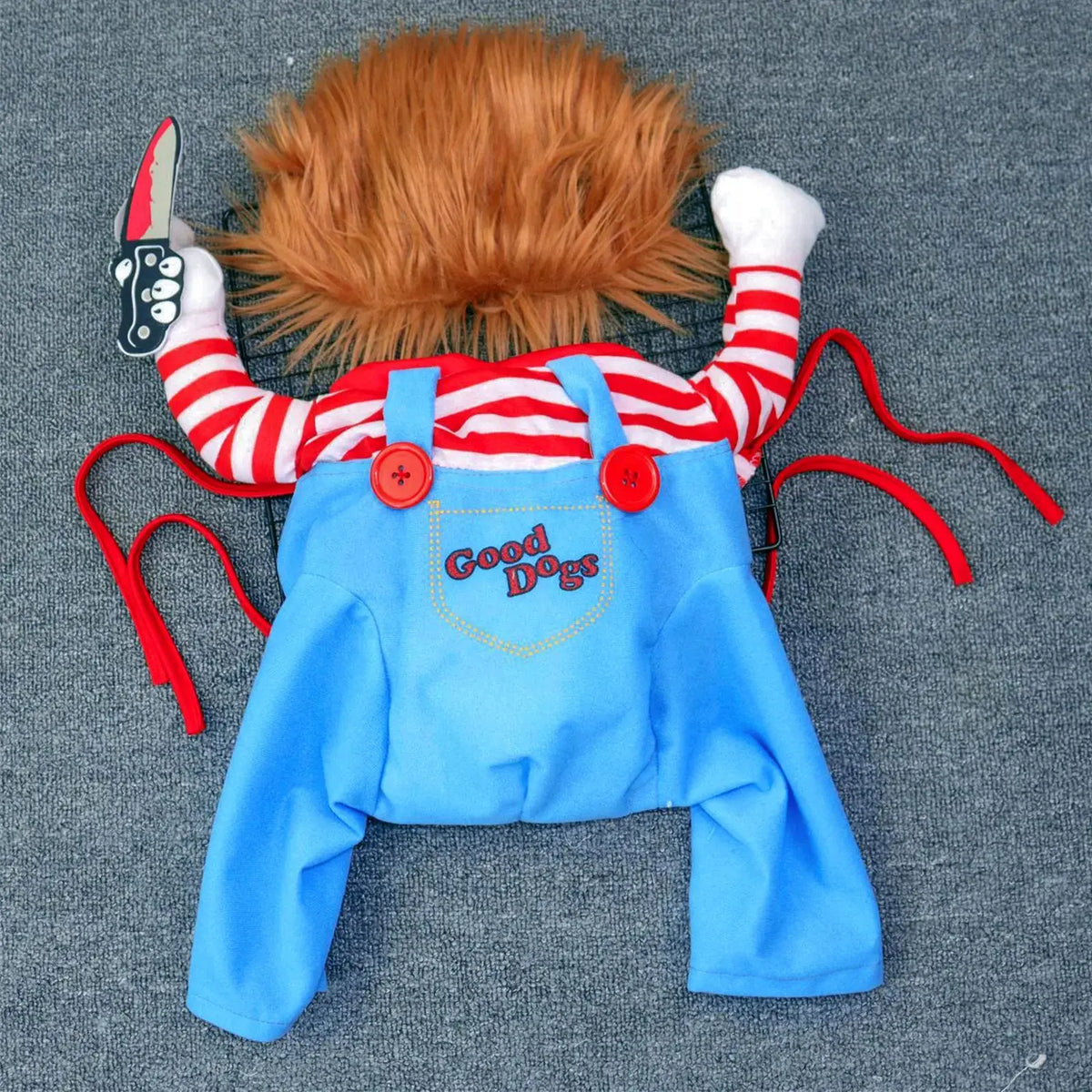 Funny Chucky Halloween Dog Costume with Pet Wig, Cosplay Scary Outfit with Knife, Creative Pet Costume for Small Medium and Large Dogs Cats Puppy