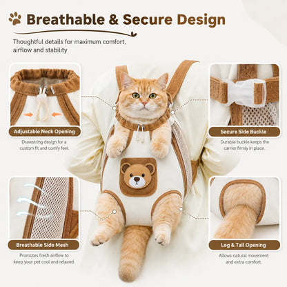 Plain Double-Strap Mesh Fabric Pet Carrier Backpack - Lightweight, Breathable, Durable Portable Chest Travel Pack for Dogs, Cats Outdoor Travel, Camping