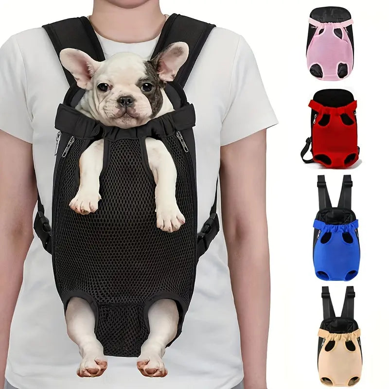 Solid Black Comfortable Fabric Puppy Carrier Backpack for Small Dogs & Cats - Legs-Out Travel Bag with Front Carrier for Hands-Free Transport
