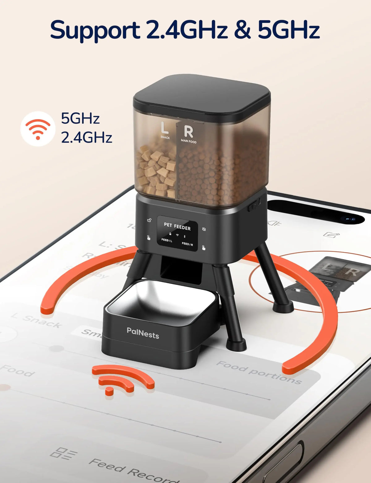 Palnests Smart Automatic Feeder - 4L Dual-Cavity Dry Food Dispenser with App Control, Stainless Steel Bowls, Wifi Sync, Timed Feeding & Low Food Alerts for Cats & Dogs