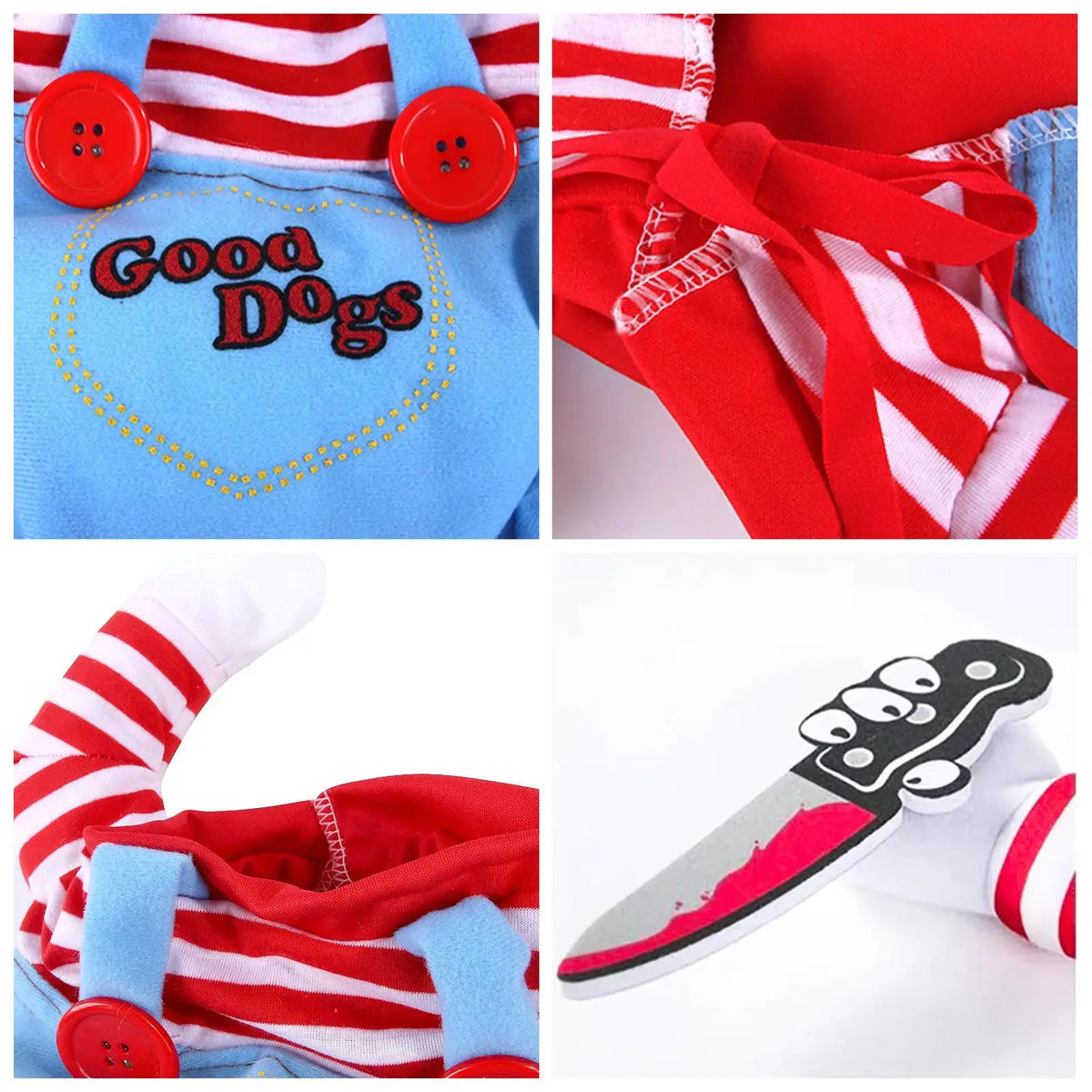 Funny Chucky Halloween Dog Costume with Pet Wig, Cosplay Scary Outfit with Knife, Creative Pet Costume for Small Medium and Large Dogs Cats Puppy